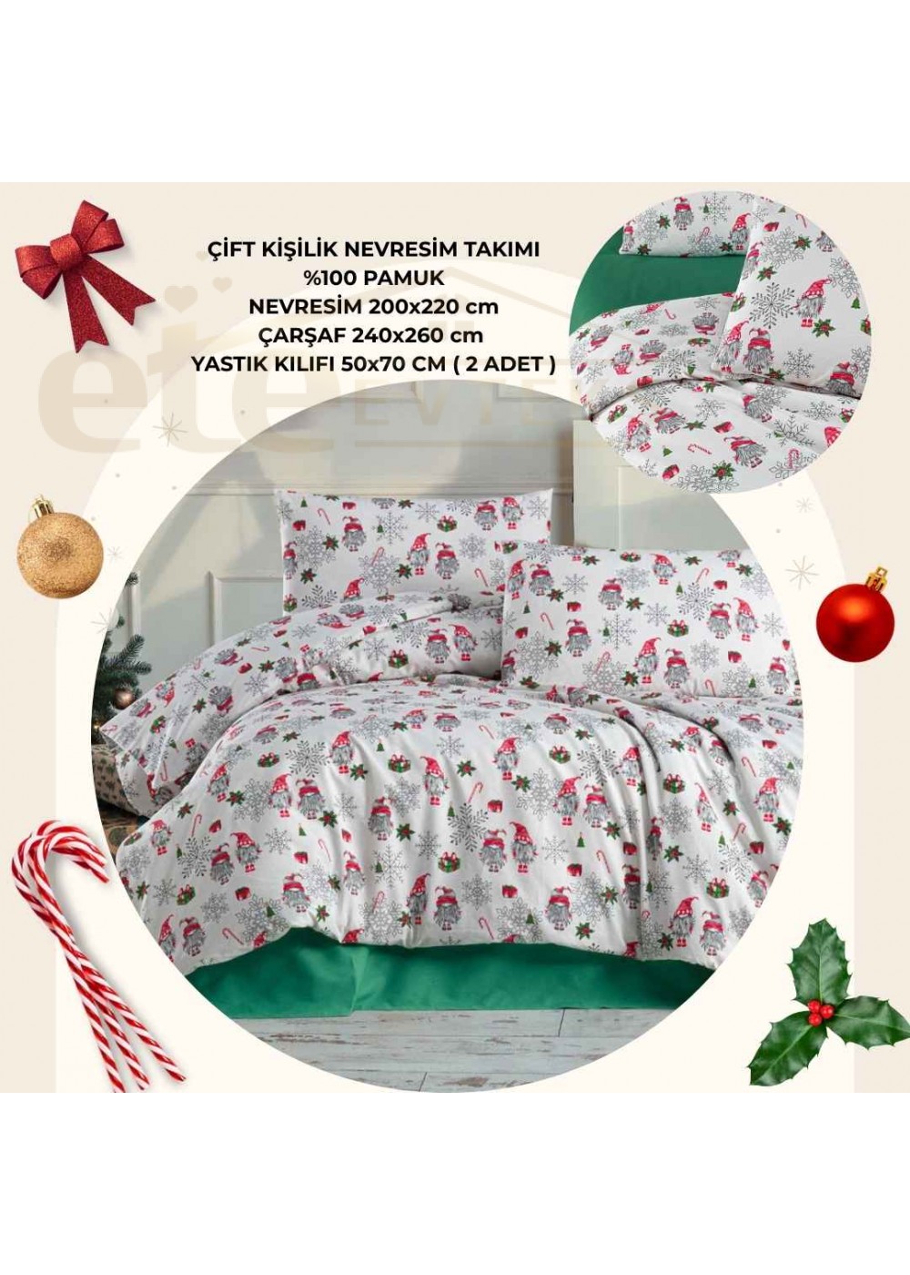 ETEHOMETEX %100 PAMUK YENİ YILA ÖZEL ÇİFT KİŞİLİK NEVRESİM TAKIMI 8696474232030